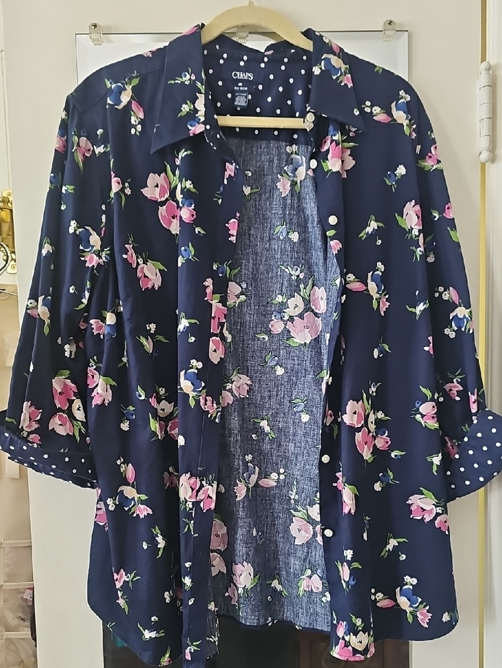 Chaps Navy Floral Button-Down Blouse XXL 2X